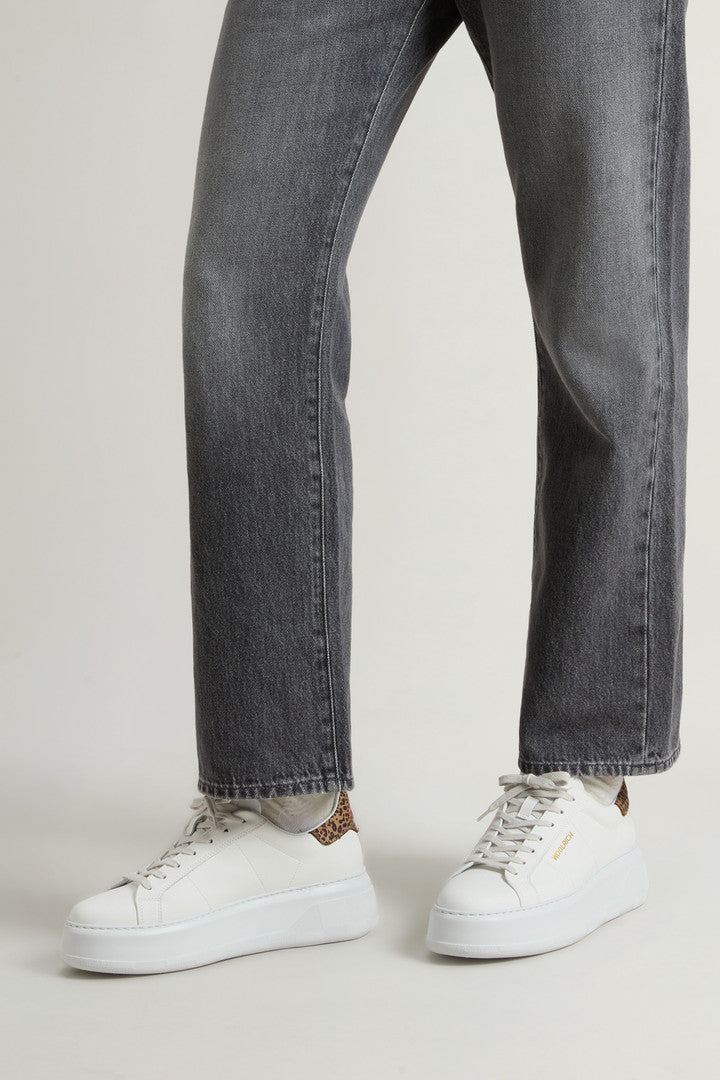 Chunky Court Sneakers in Leather (White Leopard) - Detail View 5