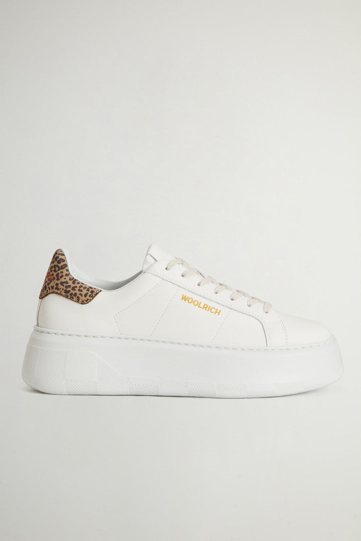 Chunky Court Sneakers in Leather (White Leopard) - Main View