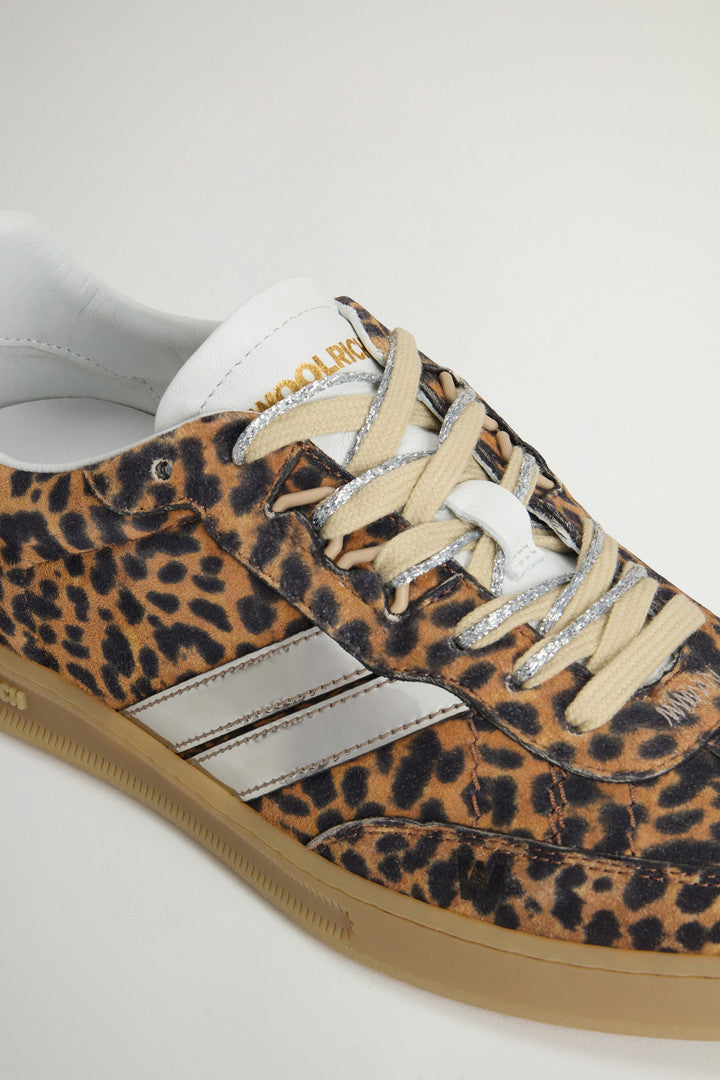 Doubleu Tennis Sneakers in Leopard-Print Suede (Beige Ghepard) - Detail View 4
