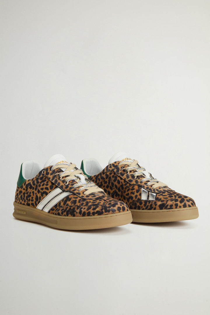 Doubleu Tennis Sneakers in Leopard-Print Suede (Beige Ghepard) - Detail View 1