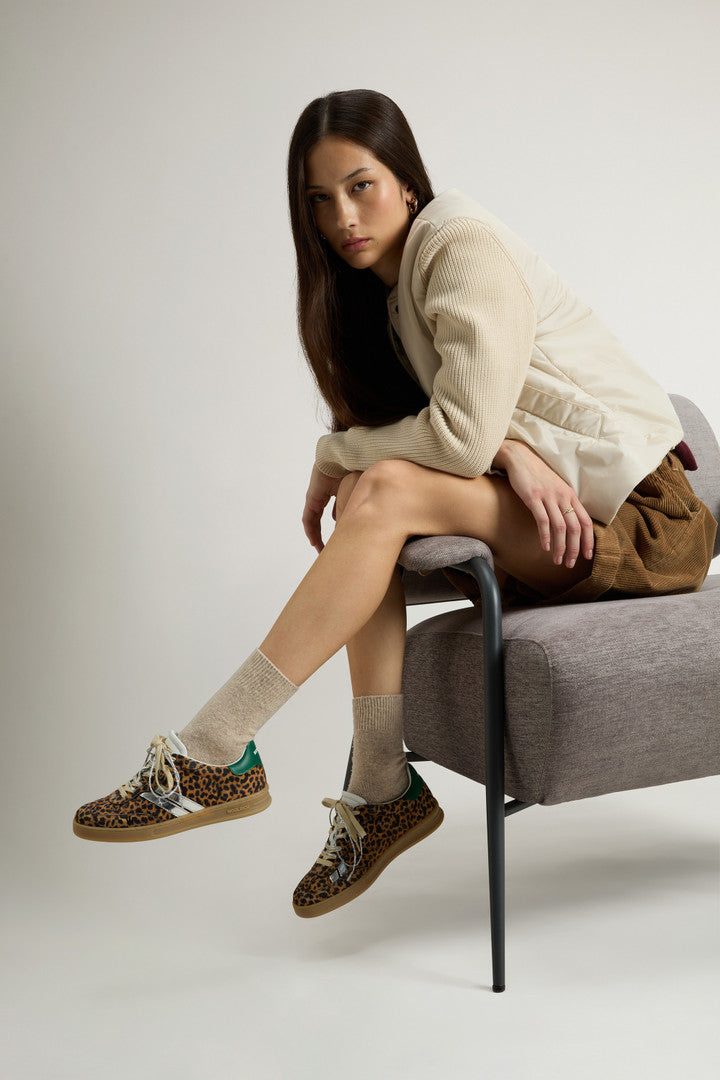 Doubleu Tennis Sneakers in Leopard-Print Suede (Beige Ghepard) - Detail View 6