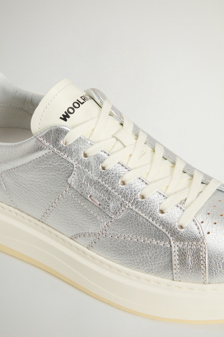 Arrow Sneakers in Laminated Leather (Silver) - Detail View 4