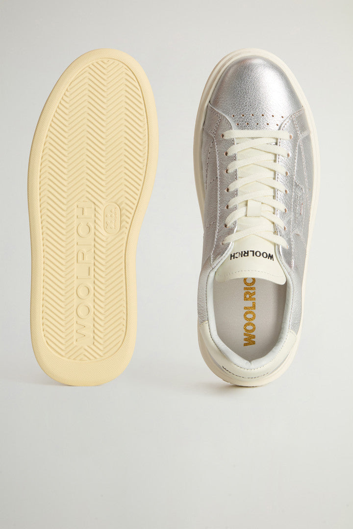 Arrow Sneakers in Laminated Leather (Silver) - Detail View 3