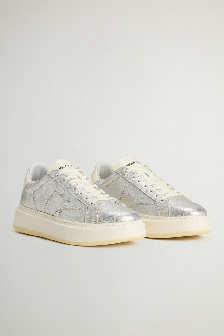 Arrow Sneakers in Laminated Leather (Silver) - Detail View 1