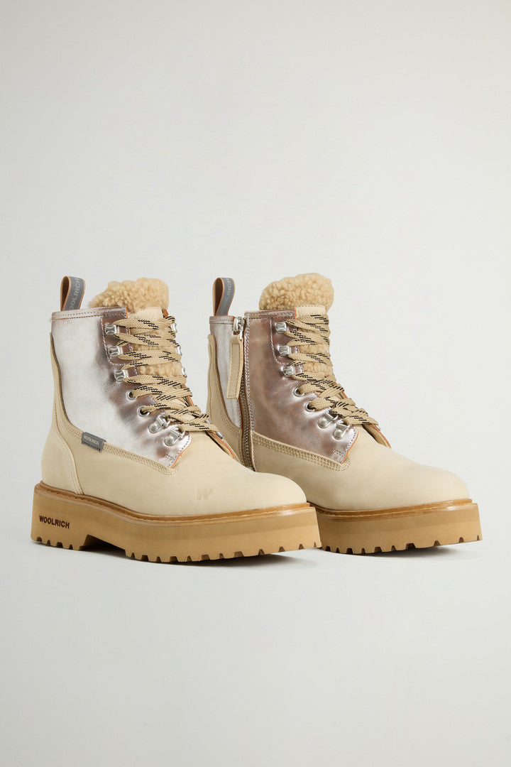 Main Combat Boots in Cowhide and Suede (Whipped Cream Silver) - Detail View 1